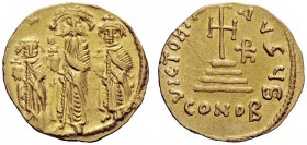 THE BYZANTINE EMPIRE 
 Constans II, September 641 – 15 July 678, with colleagues from 654 Constantinopolis 
 Solidus 632–635 (?), AV 4.40 g. Heracli...