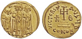 THE BYZANTINE EMPIRE 
 Constans II, September 641 – 15 July 678, with colleagues from 654 Constantinopolis 
 Solidus 632–635 (?), AV 4.48 g. Heracli...
