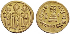 THE BYZANTINE EMPIRE 
 Constans II, September 641 – 15 July 678, with colleagues from 654 Constantinopolis 
 Solidus 632–635 (?), AV 4.43 g. Heracli...