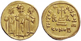 THE BYZANTINE EMPIRE 
 Constans II, September 641 – 15 July 678, with colleagues from 654 Constantinopolis 
 Solidus 632–635 (?), AV 4.36 g. Heracli...