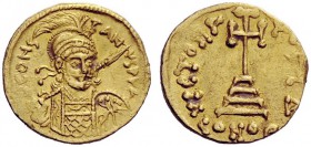 THE BYZANTINE EMPIRE 
 Constantine IV, Pogonatus 13 April 654 – 10 July 685 
 Solidus 681-685, AV 4.47 g. Helmeted, pearl-diademed and cuirassed bus...