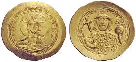THE BYZANTINE EMPIRE 
 Constantine IX Monomachus, 1042-1055 
 Histamenon nomisma 1042-1055, AV 4.40 g. Facing bust of Christ nimbate. Rev. Bust faci...