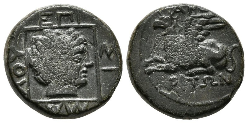ABDERA, Thracia. 385-347 a.C. A/ Grifo sentado a izquierda. R/ Cabeza de Apolo a...