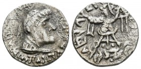 BAKTRIA, Indo-Grecia. Strato II. Dracma. 25-15 a.C. Jammu. A/ Busto diademado y drapeado a derecha. R/ Pallas Athena a izquierda. Sear 7727; Mitch.213...