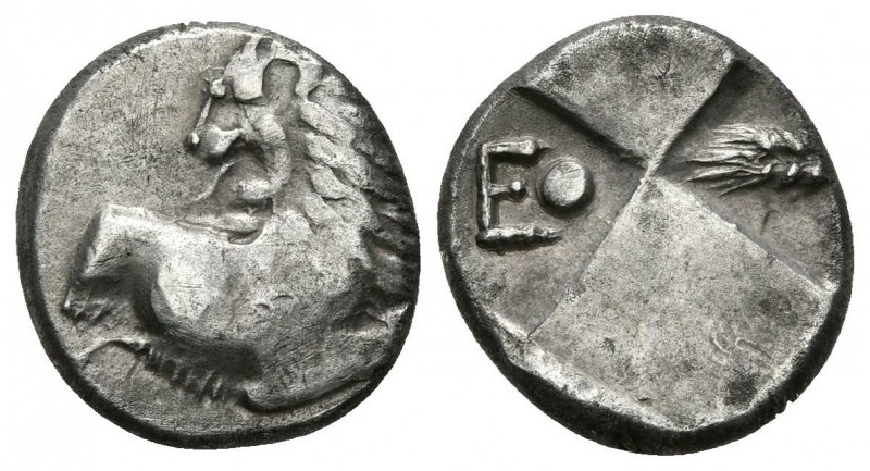 CHERSONESOS, Tracia. Hemidracma. 400-350 a.C. A/ Parte delantera de león a izqui...