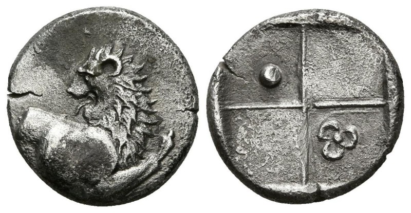 CHERSONESOS, Tracia. Hemidracma. 386-338 a.C. A/ Parte delantera de león a izqui...