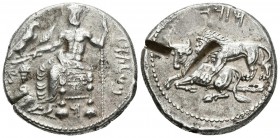 CILICIA, Tarsos. Estátera. 361-334 a.C. A/ Baaltars sedente a izquierda sosteniendo águila, espiga detrigo y racimo de uvas, cetro en la mano izquierd...