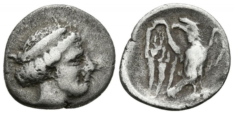 ELIS. Olympia. Hemidracma. 336-324 a.C. Hera. A/ Cabeza de Hera a derecha con St...