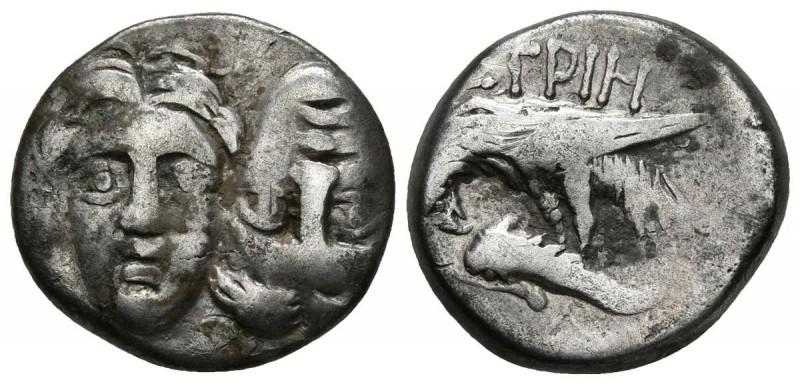 ISTROS, Moesia. 400-350 a.C. A/ Dos cabezas de jóvenes masculinos enfrentados (¿...