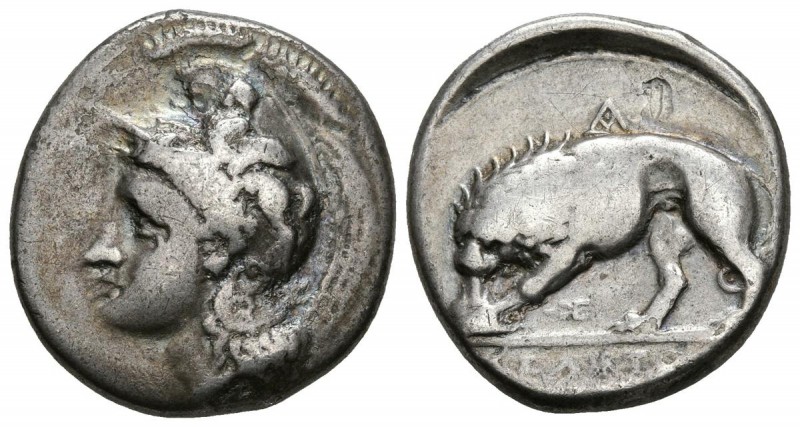 LUCANIA, Velia. Didracma. 344-300 a.C. Grupo Kleudoros. A/ Athenea a izquierda c...