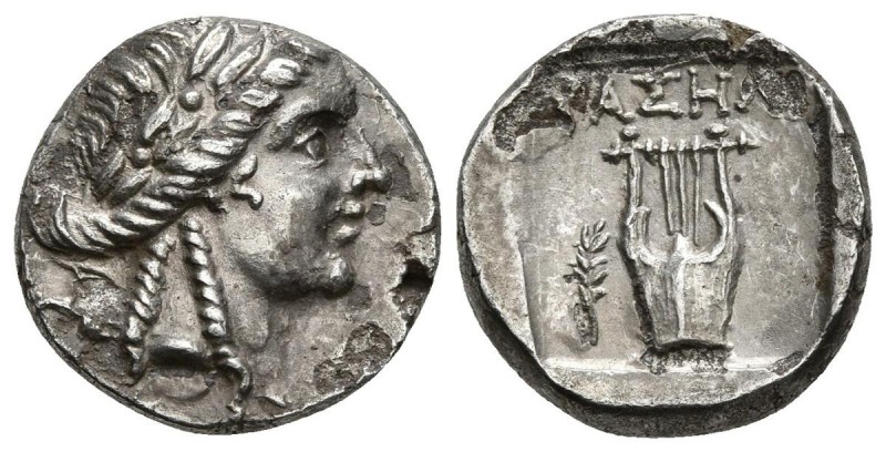 PHASELIS. LYCIA. Dracma. 167-100 a.C. A/ Busto laureado de Apolo a derecha, sobr...