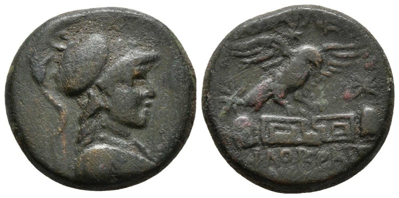 PHYRGIA, Apameia. AE20. 88-40 a.C. A/ Busto de Atenea con casco a derercha. R/ A...
