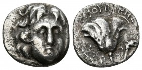 RHODOS, Rhodas. Dracma. 229-205 a.C. Eukrates. A/ Cara de Helios ligeramente a derecha. R/ Rosa con yema a su derecha, a ambos lados P-O. Ashton 194; ...
