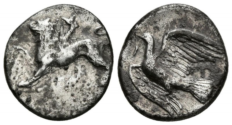 SIKYON. Hemidracma. 330-320 a.C. A/ Quimera avanzando a izquierda con pata delan...