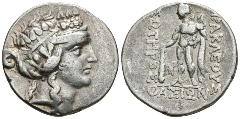 THASOS, Thracia. Tetradracma. 148-80 a.C. A/ Cabeza de Dionysos a derecha con co...