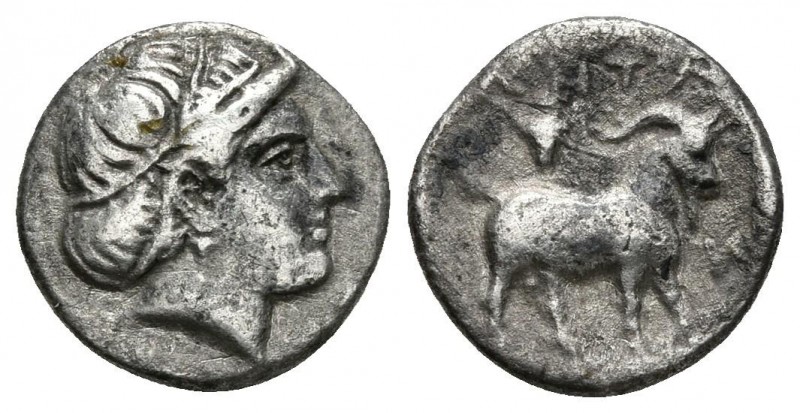 TROAS. Antandros. Obolo. Siglo V a.C. A/ Cabeza de femenina (¿Artemis Astyrene?)...