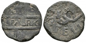 CARTAGONOVA. Semis. 50-30 a.C. Cartagena (Murcia). A/ Cartela conteniendo L. FABRIC. R/ Serpiente, alrededor P. ATELIV. FAB-569. Ae. 5,36g. BC+/MBC-.