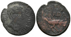 ILERDA. As. Epoca de Augusto. 27 a.C.-14 d.C. Cabrera de Mar (Barcelona). A/ Cabeza del emperador a derecha, alrededor leyenda externa IMP CAESAR DIVI...