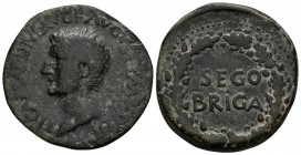 SEGOBRIGA. As. Epoca de Tiberio. 14-36 a.C. Saelices (Cuenca). A/ Cabeza de Tiberio a izquierda, alrededor leyenda TI CAESAR DIVI AVG F AVGVST IMP V I...