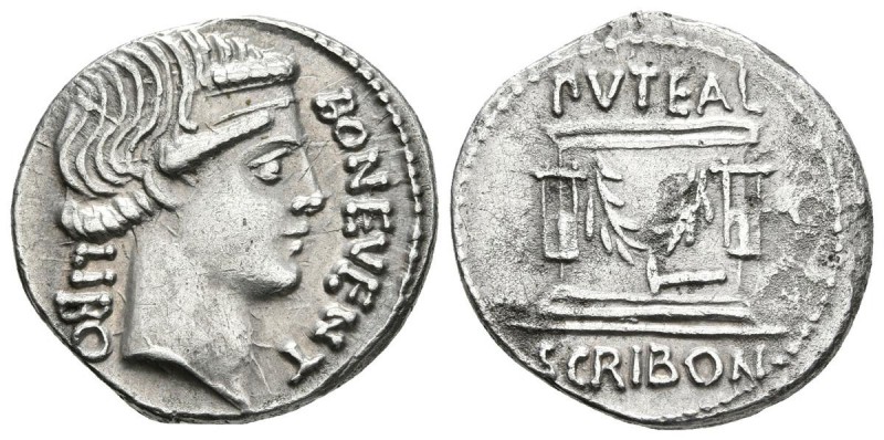 L. SCRIBONIUS. LIBO. Denario. 62 a.C. Roma. A/ Busto diademado de Bonus Eventus ...