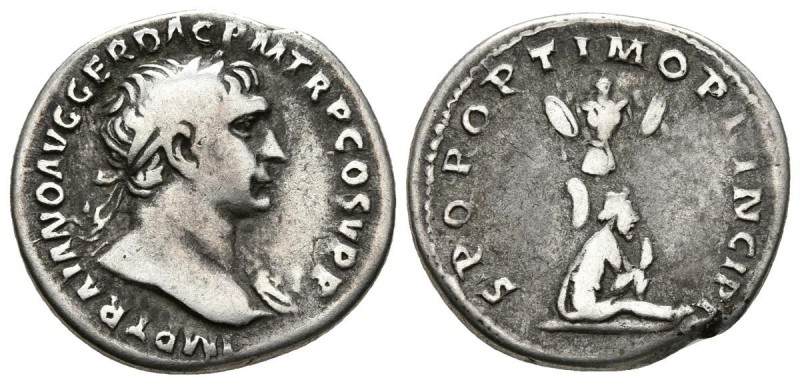 TRAJANO. Denario. 98-117 d.C. Roma. A/ Busto laureado a derecha con aegis sobre ...