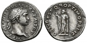 TRAJANO. Denario. 107 d.C. Roma. A/ Busto laureado a derecha con ligero drapeado sobre el hombro izquierdo. IMP TRAIANO AVG GER DAC P M TR P. R/ Spes ...