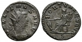 GALIENO. Antoniniano. 264-265 d.C. Mediolanum. A/ Busto radiado y con coraza a derecha. GALLIENVS AVG. R/ Fortuna sedante a izquieda portando cornucop...