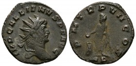 GALIENO. Antoniniano. 266-267 d.C. Mediolanum. A/ Busto radiado a derecha. IMP GALLIENVS P F AVG. R/ Galieno estante a izquierda portando pátera sobre...