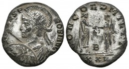PROBO. Antoniniano. 276-282 d.C. Siscia. A/ Busto radiado con coraza y casco a derecha, este porta lanza y escudo con escena de lucha. VIRTVS PROBI AV...