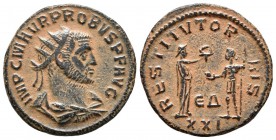 PROBO. Antoniniano. 276-282 d.C. Antioquía. A/ Busto radiado y drapeado con coraza a derecha. IMP C M AVR PROBVS P F AVG. R/ Emperador en pie a derech...