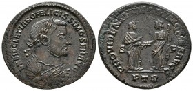 DIOCLECIANO. Follis. 284-305 d.C. Treveri. A/ Busto laureado con manto imperial a derecha, portando rama de olivo y mappa. D N DIOCLETIANO BAEATISSIMO...