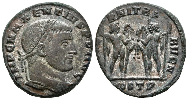 MAJENCIO. Follis. 309-312 d.C. Ostia. A/ Busto laureado a derecha. IMP C MAXENTI...