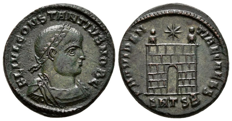 CONSTANTINO II. Follis. 326-328 d.C. Thessalonica. A/ Busto laureado y con coraz...