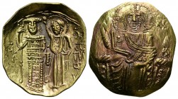 JUAN III DUCAS (Vatatzes). Hyperpyron. 1222-1254 d.C. Magnesia. A/ Cristo en trono de frente, sosteniendo evangelios y levantando la mano derecha. IC-...