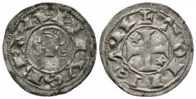 ALFONSO VIII. Dinero. (1158-1214). Toledo. R/ TOLETA. AB 26.1 (Alfonso I) como dinero; Mozo A8:28.3. Ve. 1,00g. MBC/MBC+.