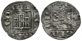 ALFONSO XI. Novén. (1312-1350). Burgos. Flor de 6 pétalos delante del león y sobre él creciente hacia arriba. AB 355.4. Ve. 0,76g. MBC.