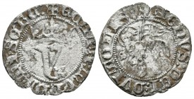 JUAN I. Blanca del Agnus Dei. (1379-1390). Sevilla. A/ + AGNVS : DEI : QVI TOLIS : . R/ + E CATA : MVNDI : MISERE. AB 555. Ve. 1,29g. MBC+/MBC.