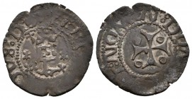 CARLOS I. Cornado. (1479-1516). Pamplona. F entre armiños. Cal- No cita; R. Ros 262, 4.2.6 A nombre de Fernando I. Ve. 0,84g. MBC.