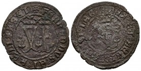 REYES CATOLICOS. 2 Maravedís. (1474-1504). Sevilla. Acuñada para Santo Domingo. Cal-646; Seb. 769. Ae. 2,84g. MBC-/BC-. Escasa.