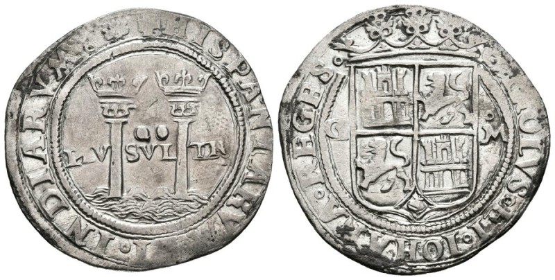 JUANA Y CARLOS. 2 Reales. S/D. México G. Cal-111var. Ar. 6,73g. MBC+. Escasa.