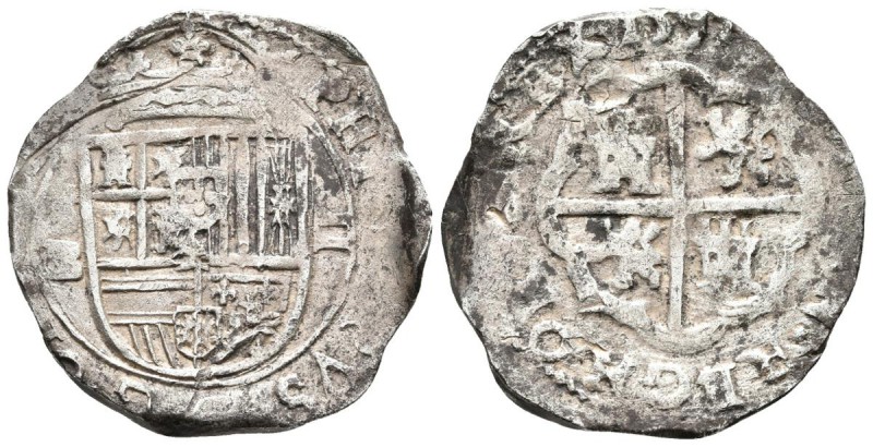 FELIPE II. 2 Reales. 1597. Sevilla B. Tipo OMNIVM. Cal-552. Ar. 6,69g. MBC. Esca...