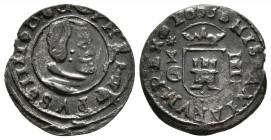 FELIPE IV. 4 Maravedís. 1663. Cuenca CA. Puntos en la puerta dentro del escudo y en la misma vertical fuera del escudo. Cal-1339; J.S. M-No cita. Ae. ...