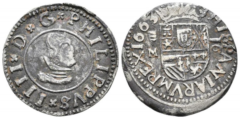 FELIPE IV. 16 Maravedís. 1663. Valladolid M. Cal-1672; J.S. M-811. Ae. 4,37g. MB...