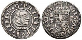 FELIPE IV. 16 Maravedís. 1663. Burgos R. Retrato grande. Cal-¿? ; J.S. M-4. Ae. 4,34g. MBC+.