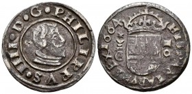 FELIPE IV. 16 Maravedís. 1664. Cuenca CA. Cal-1319; J.S. M-198. Ae. 4,39g. MBC-.