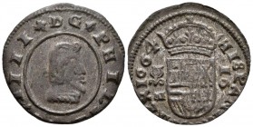 FELIPE IV. 16 Maravedís. 1664. Granada N. Falsa de época. J.S. pág. 413. Ae. 3,70g. MBC. Escasa.