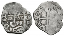 FELIPE V. 1 Real. 1655. Potosí E. Triple fecha, la fecha de la leyenda completa. Cal-1181. Ar. 2,86g. BC+/MBC-. Rara.