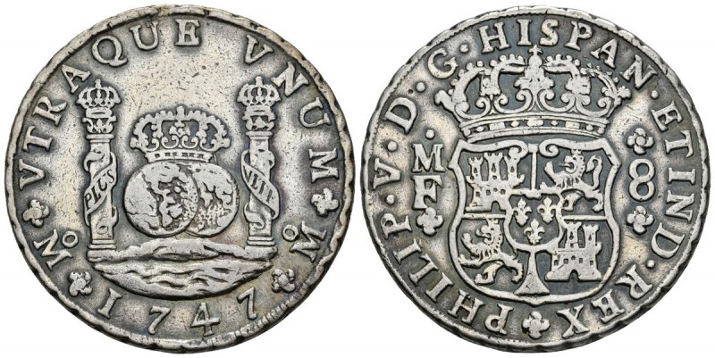 FELIPE V. 8 Reales. 1747. México MF. Columnario. Cal-501. Ar. 26,81g. Suave tono...