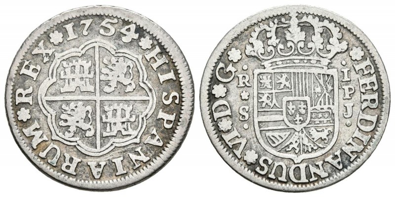 FERNANDO VI. 1 Real. 1754. Sevilla PJ. Cal-612. Ar. 2,62g. MBC-.