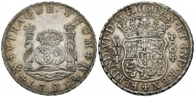 FERNANDO VI. 8 Reales. 1755. México MM. Columnario. Cal-338. Ar. 27,18g. Pátina. MBC+.